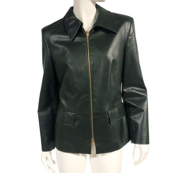 Mondi Green Faux Leather Jacket Womens Size 38 - Picture 1 of 16